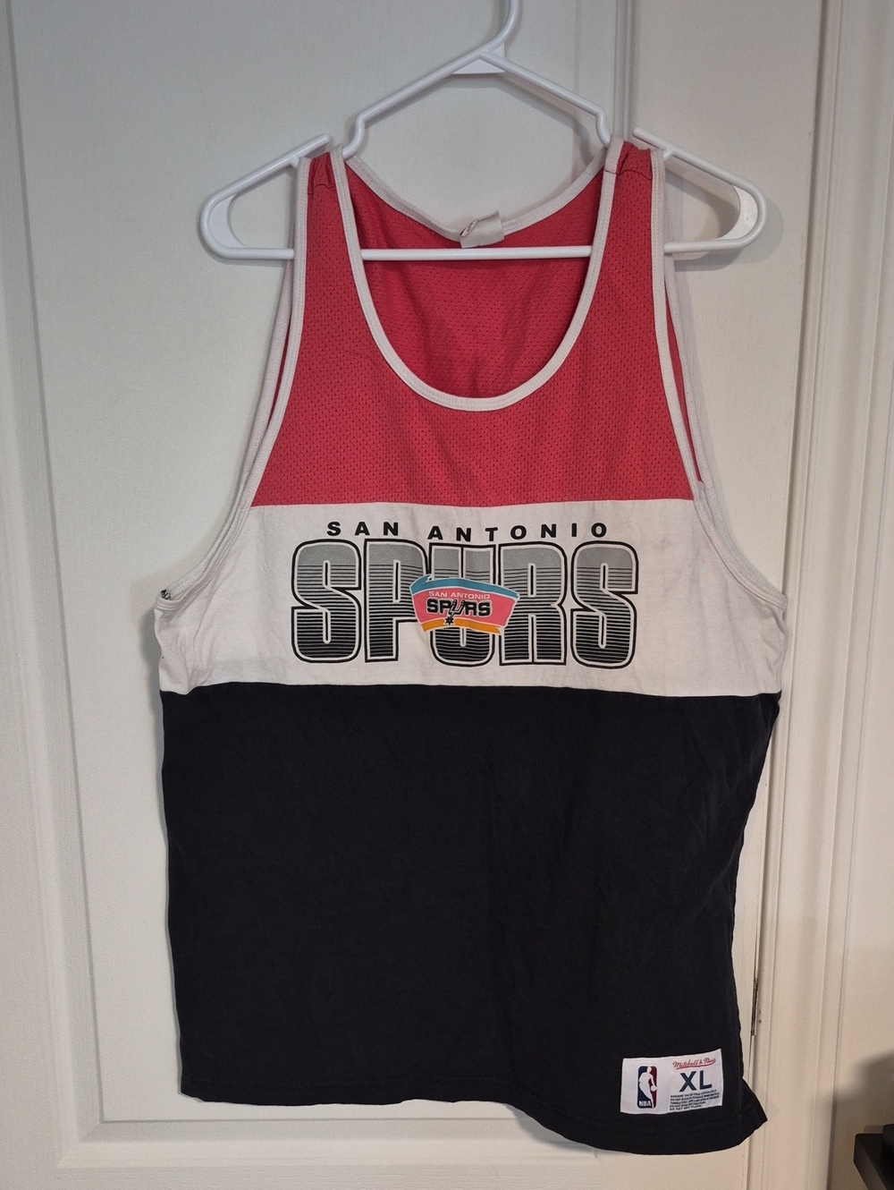 Mitchell & Ness Red and White Mesh Tank Top